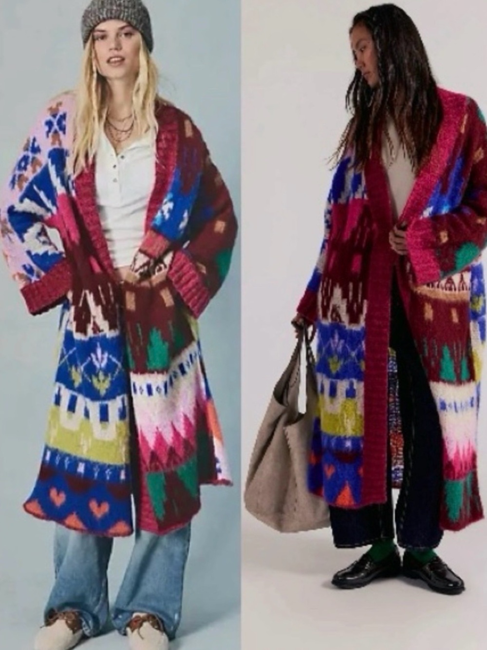 Free People Folk Song Maxi Cardi Small NWT Oversized Sweater Cardigan Fair Isle
